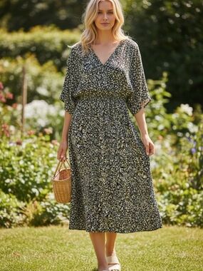 Time and Tru Black Floral Midi Dress